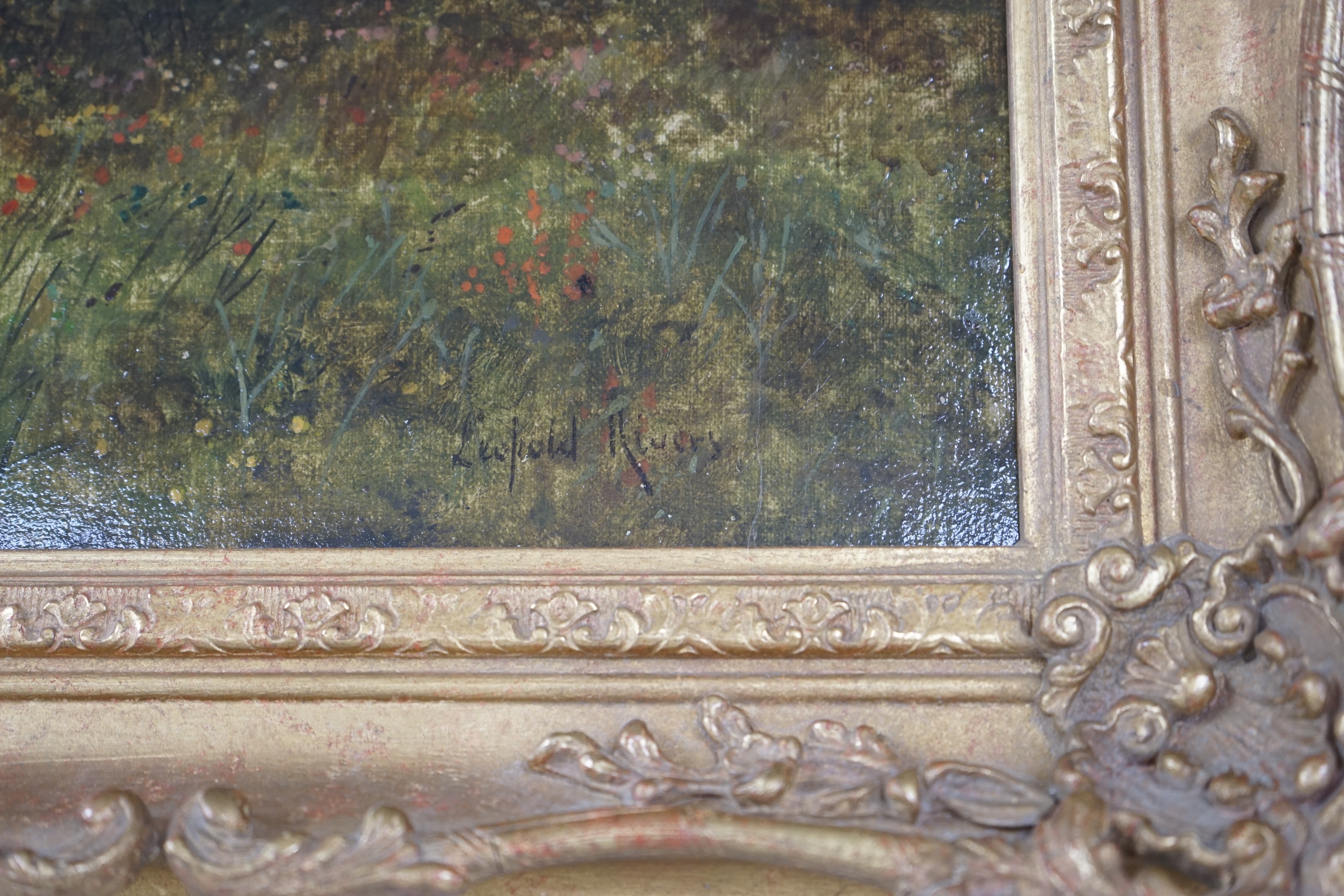 Leopold Rivers (1852-1905), oil on canvas, ‘On the farm’, signed, details verso, 39 x 59cm, ornate gilt framed. Condition - good